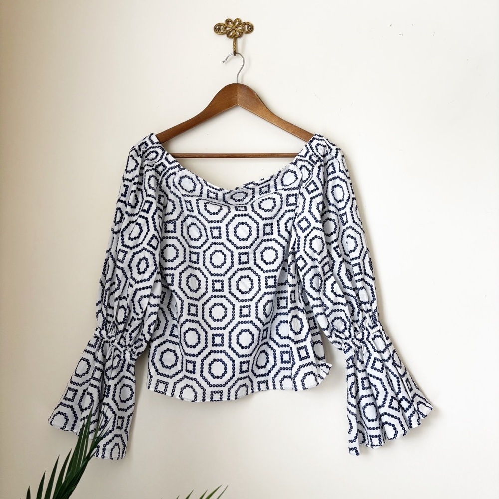 ALEXIS Micael Off Shoulder Bell Sleeve Eyelet Top Small Summer Luxury - Picture 2 of 7